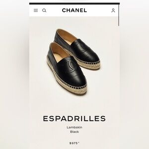 CHANEL Black Leather Espadrille Flats with Braided Jute Sole